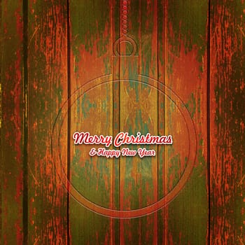 Vintage Merry Christmas and happy new year with bas-relief bauble over wooden background. Included clipping path, so you can easily cut it out and place over the top of a design.