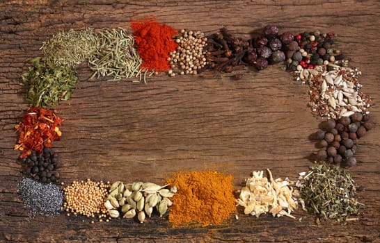 Different spices. Various colours and textures