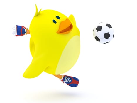 Little soccer player chick on white - 3D render