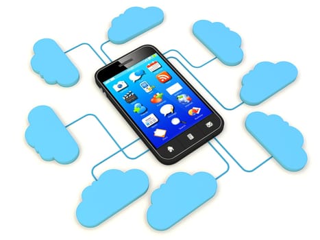Smartphone connected to cloud server.  Note: All Devices design and all screen interface graphics in this series are designed by the contributor him self.