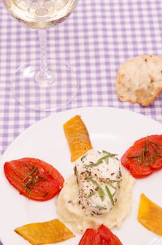 Roasted monkfish and a glass of white wine