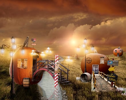 Pumpkin houses in the fantasy village