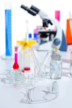 Chemical scientific laboratory stuff microscope test tube flask pipette