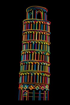 Stylish design of Pisa tower over black background