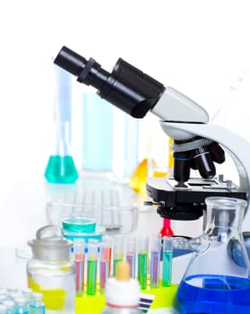 Chemical scientific laboratory stuff microscope test tube flask pipette