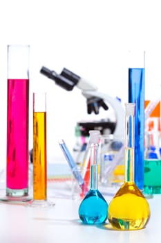 Chemical scientific laboratory stuff microscope test tube flask pipette