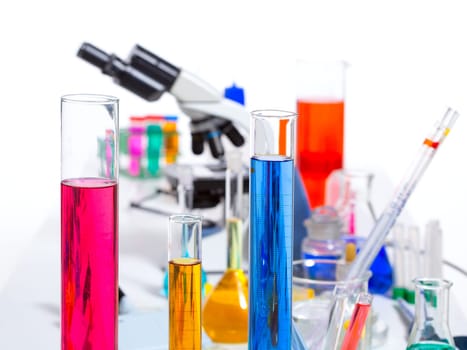 Chemical scientific laboratory stuff microscope test tube flask pipette