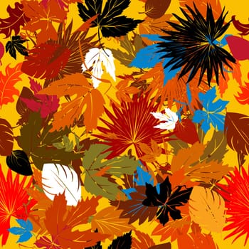 Decorative background with falling leaves,  seamless pattern