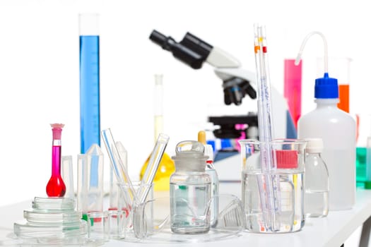 Chemical scientific laboratory stuff microscope test tube flask pipette