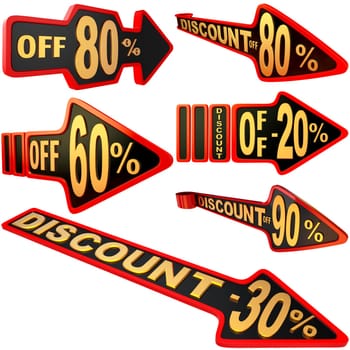 set of arrow shaped labels / stickers for sales with big variety of discounts