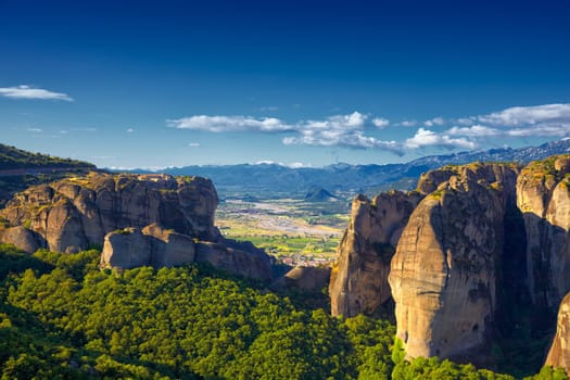 Meteora Monasteries during summer, in Trikala region, Greece.
