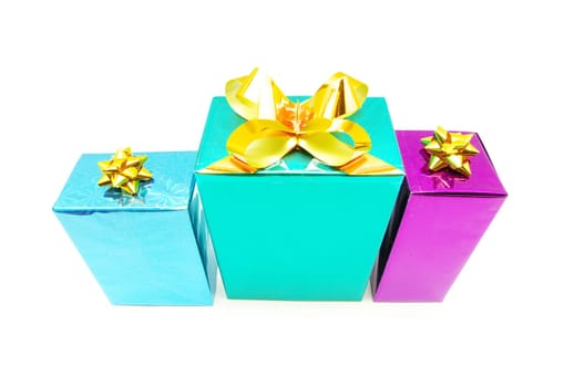 Christmas box gifts with satin bow isolated on white background