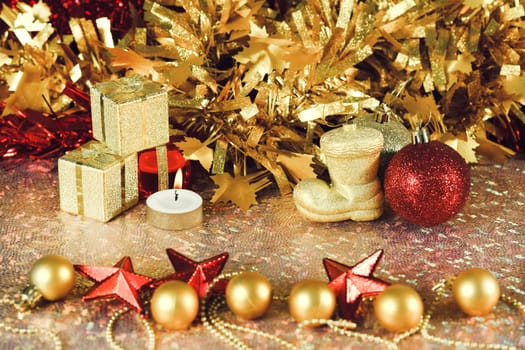 Christmas decorations on abstract background