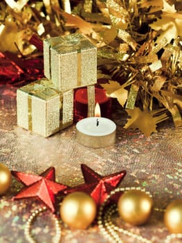 Christmas decorations on abstract background