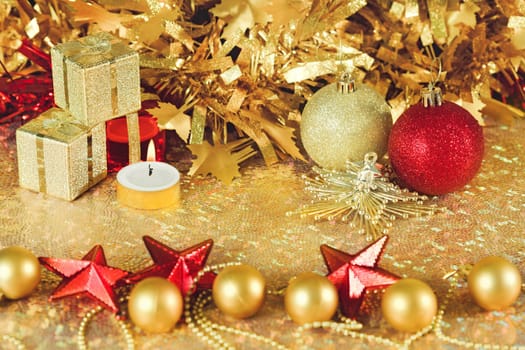 Christmas decorations on abstract background