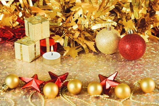 Christmas decorations on abstract background
