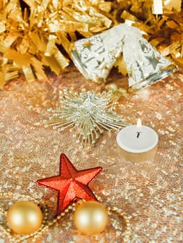 Christmas decorations on abstract background