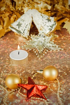 Christmas decorations on abstract background