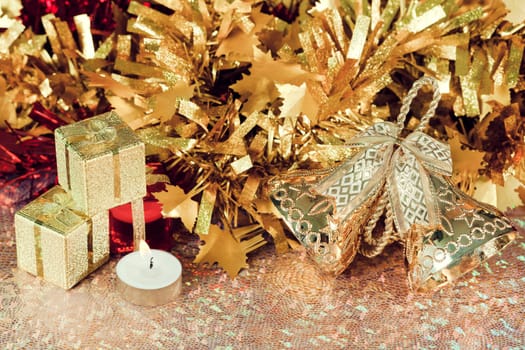 Christmas decorations on abstract background