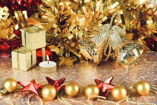 Christmas decorations on abstract background