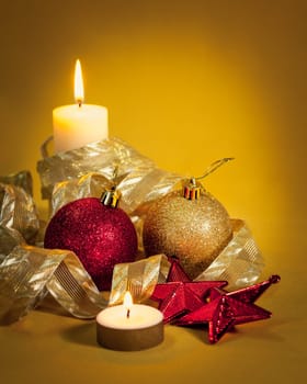 Christmas decorations on abstract background