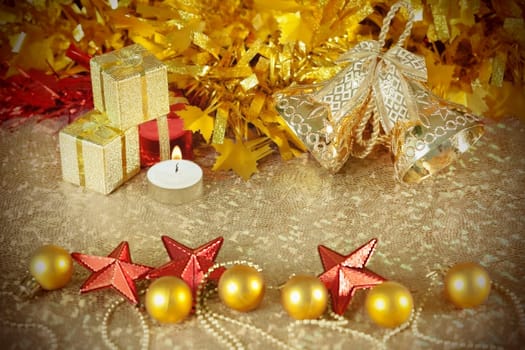 Christmas decorations on abstract background