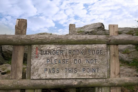 danger rock edge please do not pass this point sign in the county of Staffordshire in England