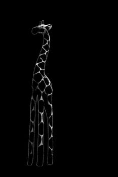 Die Seitenansicht einer Holzskulptur, eine Giraffe.
