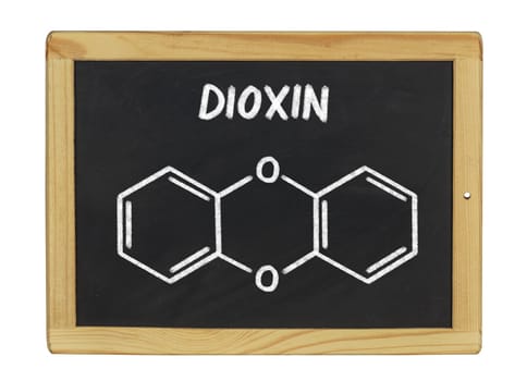 chemical structural formula of dioxin on a slate