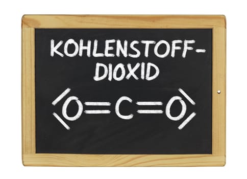 chemical structural formula of carbon dioxide on a slate