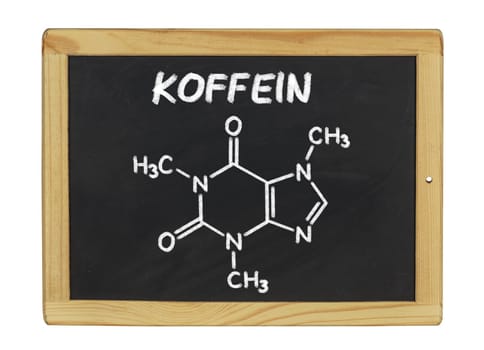 chemical structural formula of caffeine on a slate