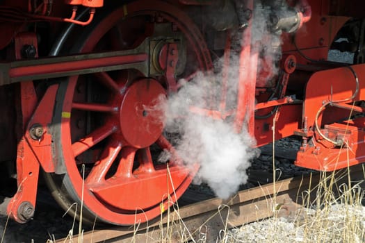 Wheels of a steam locomotive