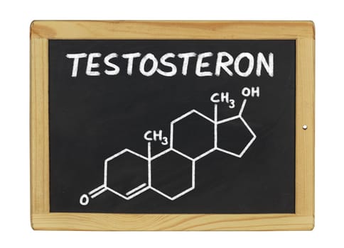 chemical structural formula of testosterone on a slate
