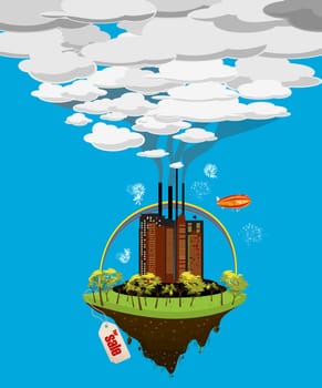 Conceptual real estate graphic with a skyscrapers polluting city for sale.