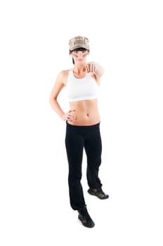 Military style fitness instructor isolated on white