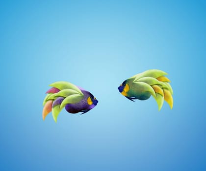 Two Angelfish falling in love, lose one's heart