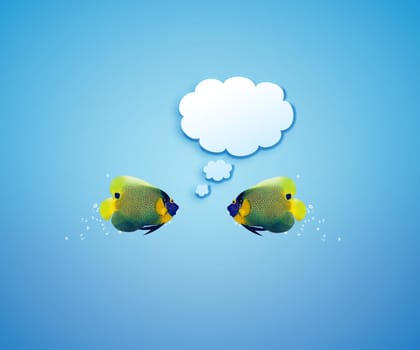 angelfish faces as social network with speech bubbles.