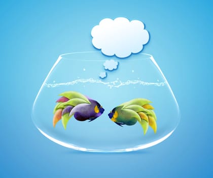 angelfish faces as social network with speech bubbles.