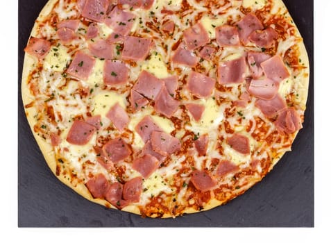 Pizza with tomatoes, cheese and eggplant white background