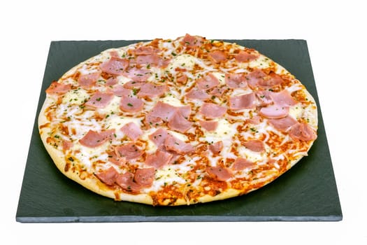 Pizza with tomatoes, cheese and eggplant white background