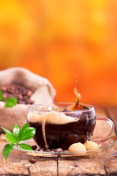 fresh hot coffee against natural background