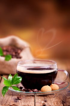 fresh hot coffee against natural background