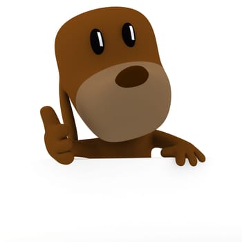 Little dog with empty board - 3D render