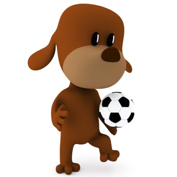 Little soccer player dog on white - 3D render