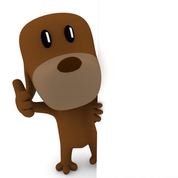 Little dog with empty board - 3D render