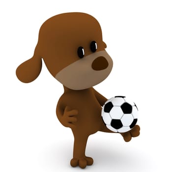 Little soccer player dog on white - 3D render