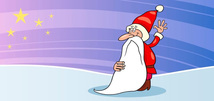 Greeting Card Cartoon Illustration of Santa Claus or Papa Noel or Father Christmas with Star