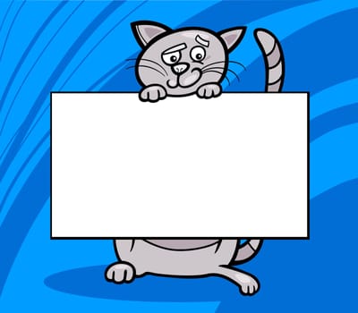 Cartoon Illustration of Funny Cat with White Card or Board Greeting or Business Card Design