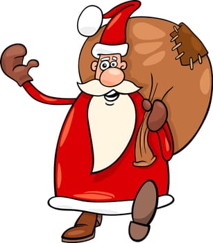Cartoon Illustration of Funny Santa Claus or Papa Noel or Father Christmas with Sack full of Presents