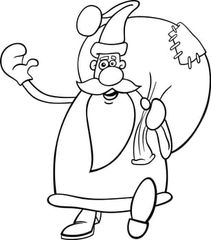 Cartoon Illustration of Funny Santa Claus or Papa Noel or Father Christmas with Sack full of Presents for Coloring Book